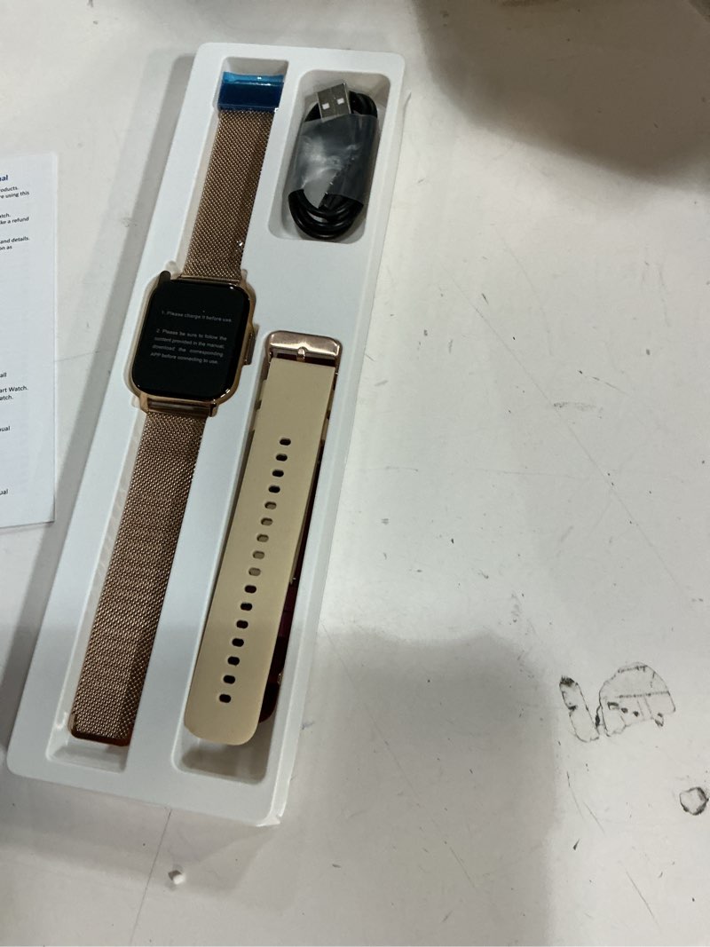 Condition photo showing New/Like New for smart watch for women(3 bands), smartwatch fitness tracker with bluetooth calls & ai voice control, 1.85’’ hd screen, heart rate/spo2 monitor, sleep tracker, compatible with android ios (gold)