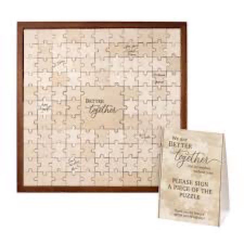 Leinuosen Wedding Guest Book Alternative Jigsaw with 112 Wooden Blank Puzzle with Frame and Pen Pers