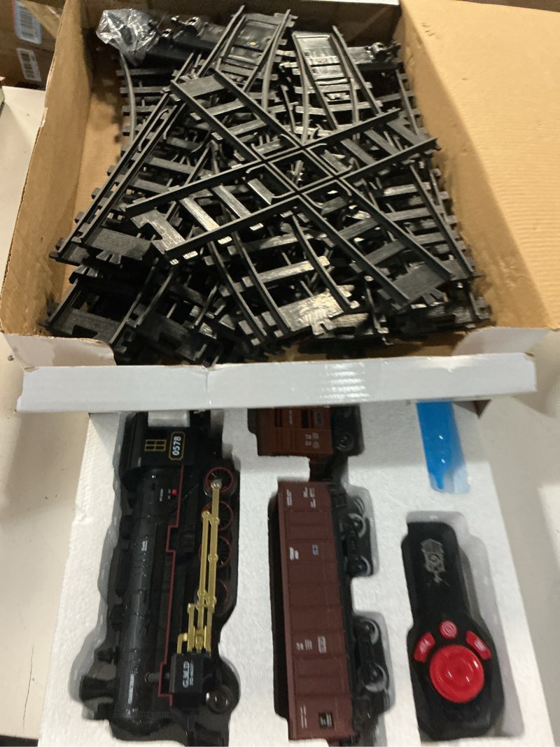 Condition photo showing Good Condition for train set for kids remote control steam locomotive retro train, with railroad carriages long tracks, battery-powered model train rc toy gift for boys & girls ages 3-8