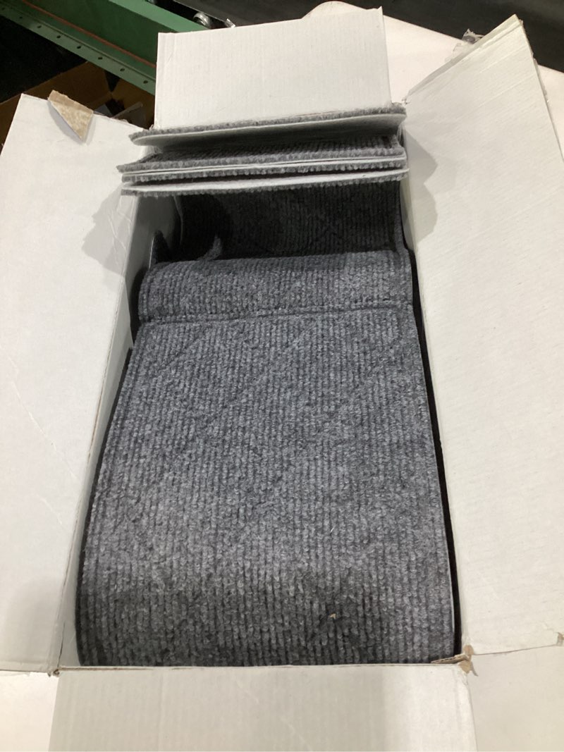 Condition photo showing Good Condition for Stair Treads for Wooden Steps Indoor, 15 Pack 8" X 30" Non Slip Carpet Stair Treads with Reusable Adhesive for Kids Elders and Dogs, Surface Polyester TPR Backing Stair Runner Rugs, Dark Grey 8*30inch Dark Grey 15