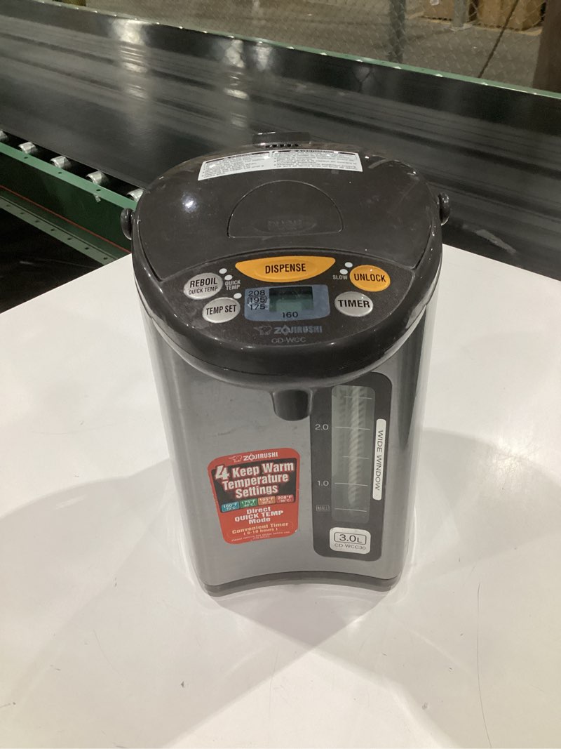 Condition photo showing As Is for (used,  not tested)zojirushi cd-wcc30 micom water boiler and warmer (101 oz, silver dark brown) 3.2 quarts boiler