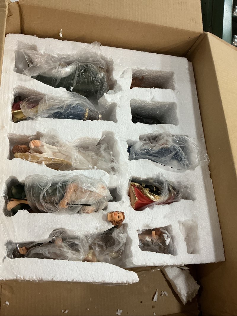 Condition photo showing As Is for Olivialand Nativity Set 8.5 inch Resin Stone 11 Figurines, Catholic Gift Holy Family Christmas Decoration Nativity Scene