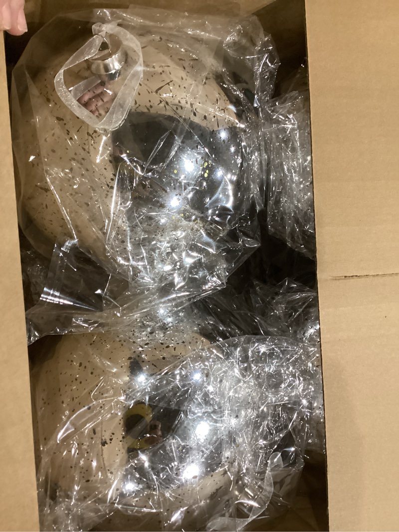 Condition photo showing New/Like New for 4 Pcs Extra Large Retro Mercury Christmas Balls Ornaments 8'' Oversized Giant Hanging Shatterproof Electroplated Ball Christmas Tree Ornaments for Xmas Party Outdoor Decor(Silver)