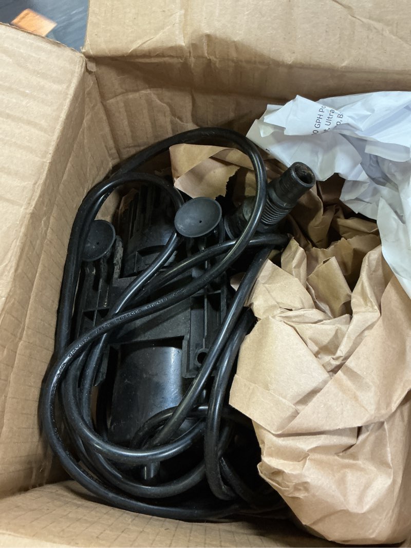 Condition photo showing As Is for 100w 1800 gph pond pump for outdoor ponds with 180° adjustable outlet, ultra-quiet fountain pump with barrier bag & 20ft power cord, waterfall pump, ul listed