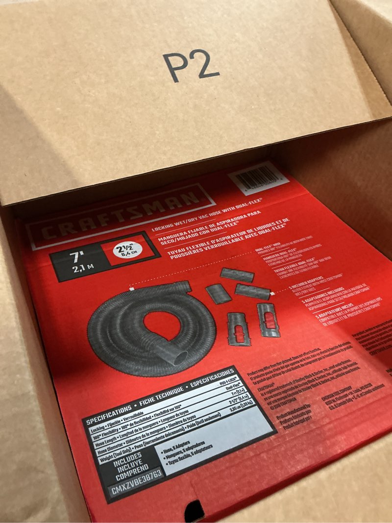 Condition photo showing New/Like New for craftsman cmxzvbe38763 2-1/2 in. x 7 ft. pos-i-lock wet dry vac hose attachment kit, industrial-grade shop vacuum replacement hose, fits most wet/dry vacuums with a 2-1/2 in. diameter 2-1/2 in. by 7 ft.