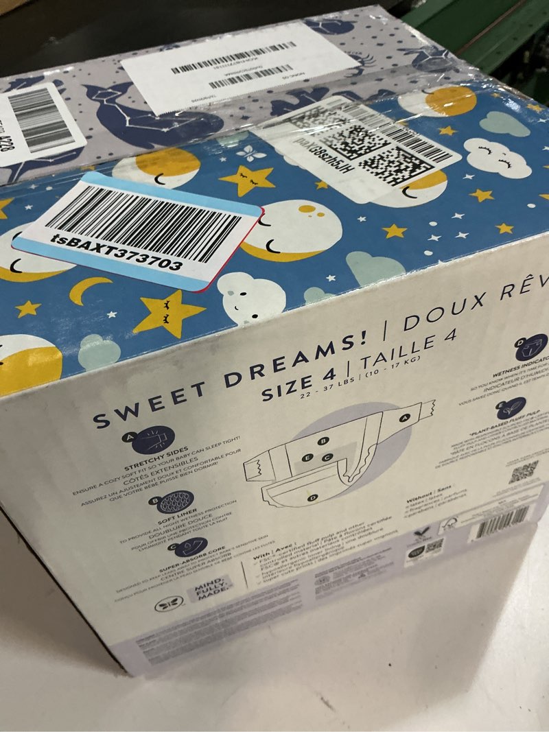 Condition photo showing Good Condition for The Honest Company Comfort Dry Disposable Overnight Diapers for Sensitive Skin, Hypoallergenic, Baby Cozy Cloud and Star Signs Design Club Box Size 4 (22–37 lbs) 48 Count Size 4 48