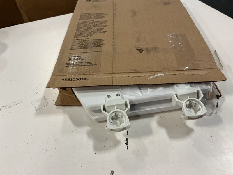 Condition photo showing As Is for Bemis Round Enameled Wood Toilet Seat in Cotton White with Easy•Clean Hinge