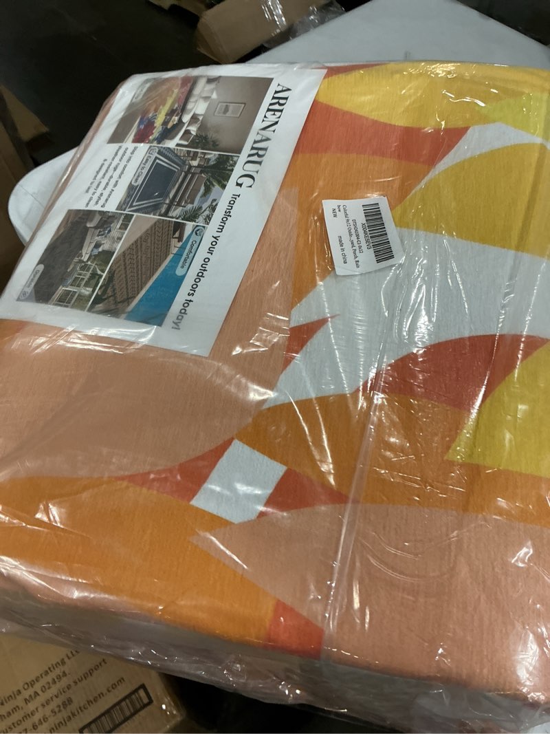 Condition photo showing New/Like New for colorful 9x12 outdoor area rug washable multicolored patio rug tropical botanical floral chenille waterproof outdoor carpet non-slip for deck, backyard, porch, rainbow multi colored 9' x 12' (rectangular)