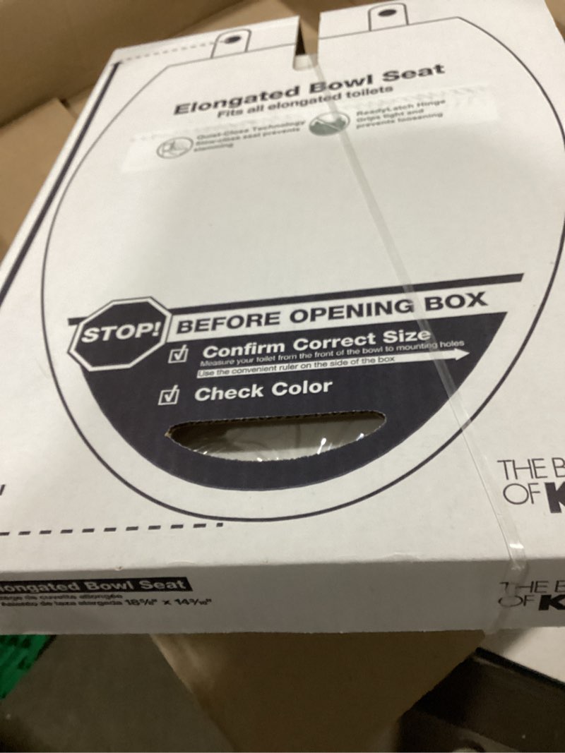 Condition photo showing Good Condition for KOHLER 4636-RL-0 Cachet ReadyLatch Elongated Toilet Seat Slow Close, Soft Close Toilet Seat Quiet Lid, Contoured Grip-Tight Bumpers Installation Hardware, Apartment Essentials, White White Elongated Ready Latch