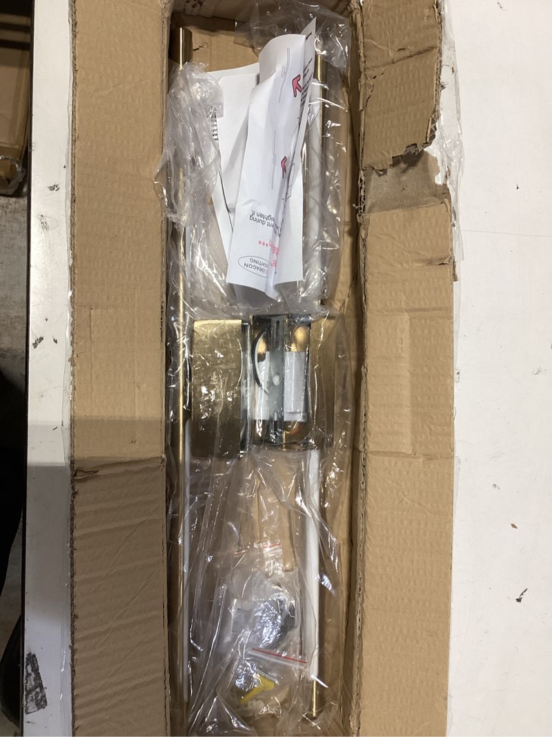 Condition photo showing New/Like New for only suitable for small junction box set of 2 hardwired narrow gold wall sconces modern picture lights linear mirror vanity wall lights for bathroom bedroom corridor (2 pack, 24'', gold, dimmable) 24 inch suitable for small junction box only 2x hardwired gold sconce