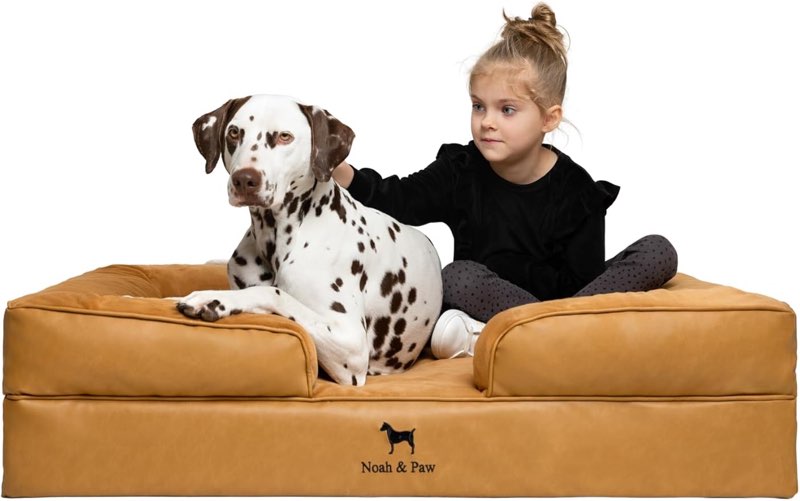 noah & paw xl dog bed, 45x35x11 inch, orthopedic large dog beds, eggshell memory foam infused with cooling gel, inner cover, water resistant, machine washable (faux leather)