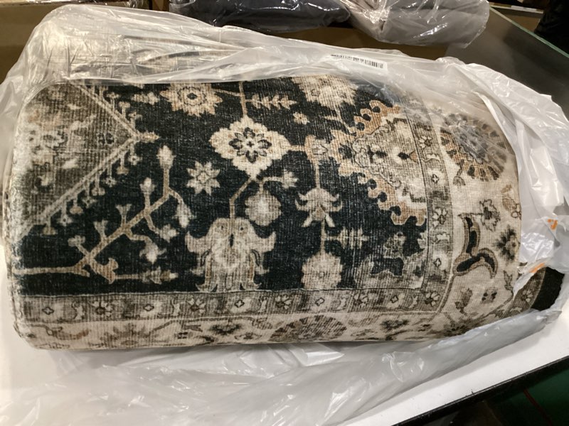 Condition photo showing As Is for long hallway runner rug 3x25: non slip runner rugs with rubber backing soft kitchen rug farmhouse distressed carpet runner for living room bedroom bathroom (black, 3x25) 3' x 25' (rectangular) black