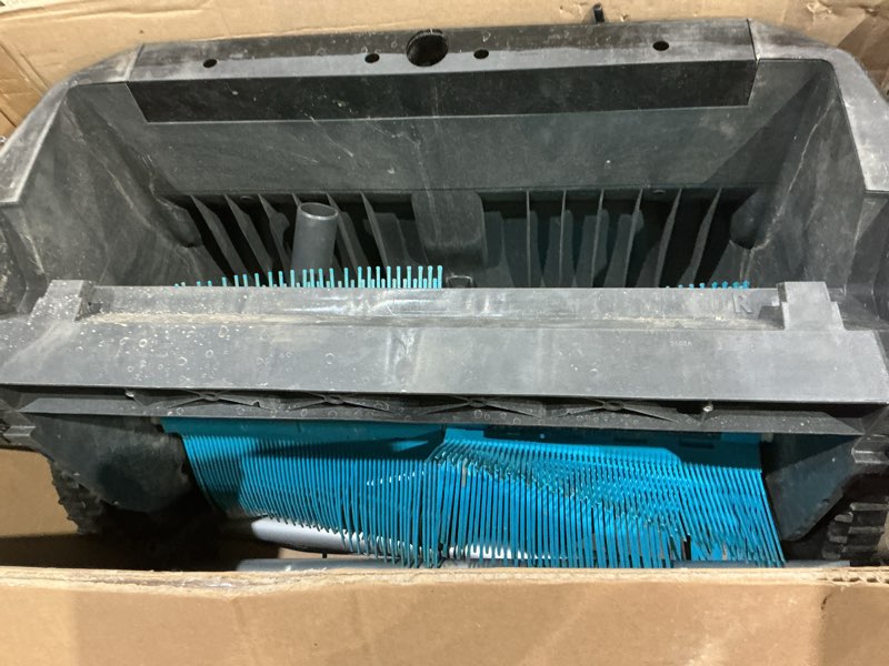 Condition photo showing As Is for gardena (03565) lawn and leaf collector, durable and easy to manuever push lawn and leaf sweeper with large capacity 3.2 cu. ft. mesh collection hopper bag, 5 year warranty modern