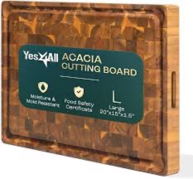 Yes4All Durable Acacia Cutting Boards for Kitchen, [20''Lx15''Wx1.5” Thick] Large End Grain Cutting 