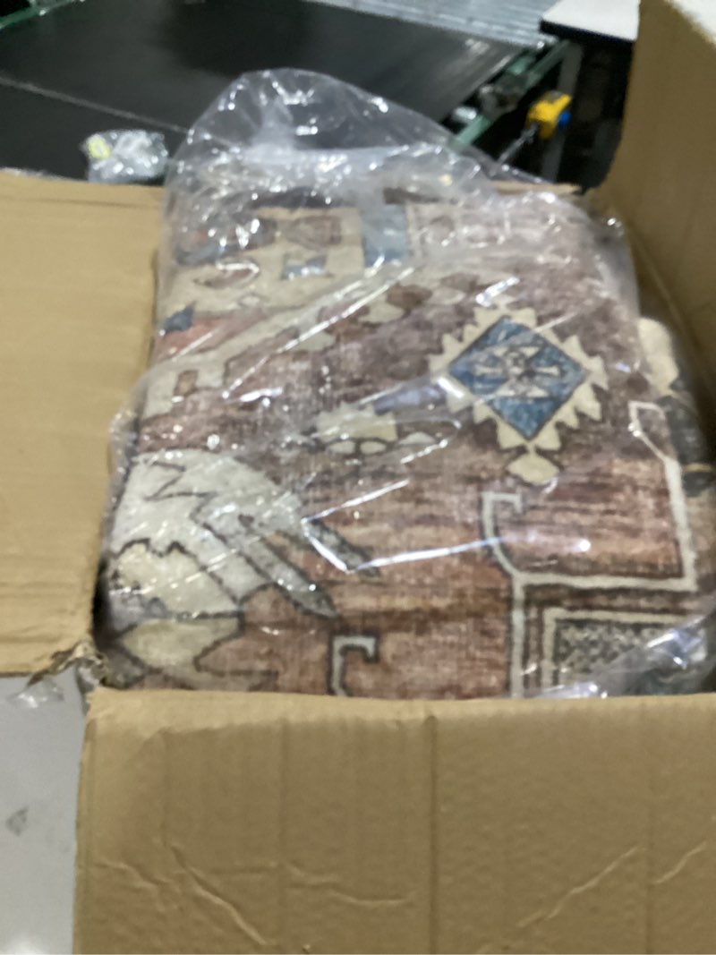 Condition photo showing New/Like New for witshock 8x10 area rugs for living room, similar  to  washable non slip rugs for bedroom dining room office, soft low pile stain resistant oriental distressed vintage carpet for farmhouse home decor - blue&brown 8' x 10' (rectangular) light blue&brown