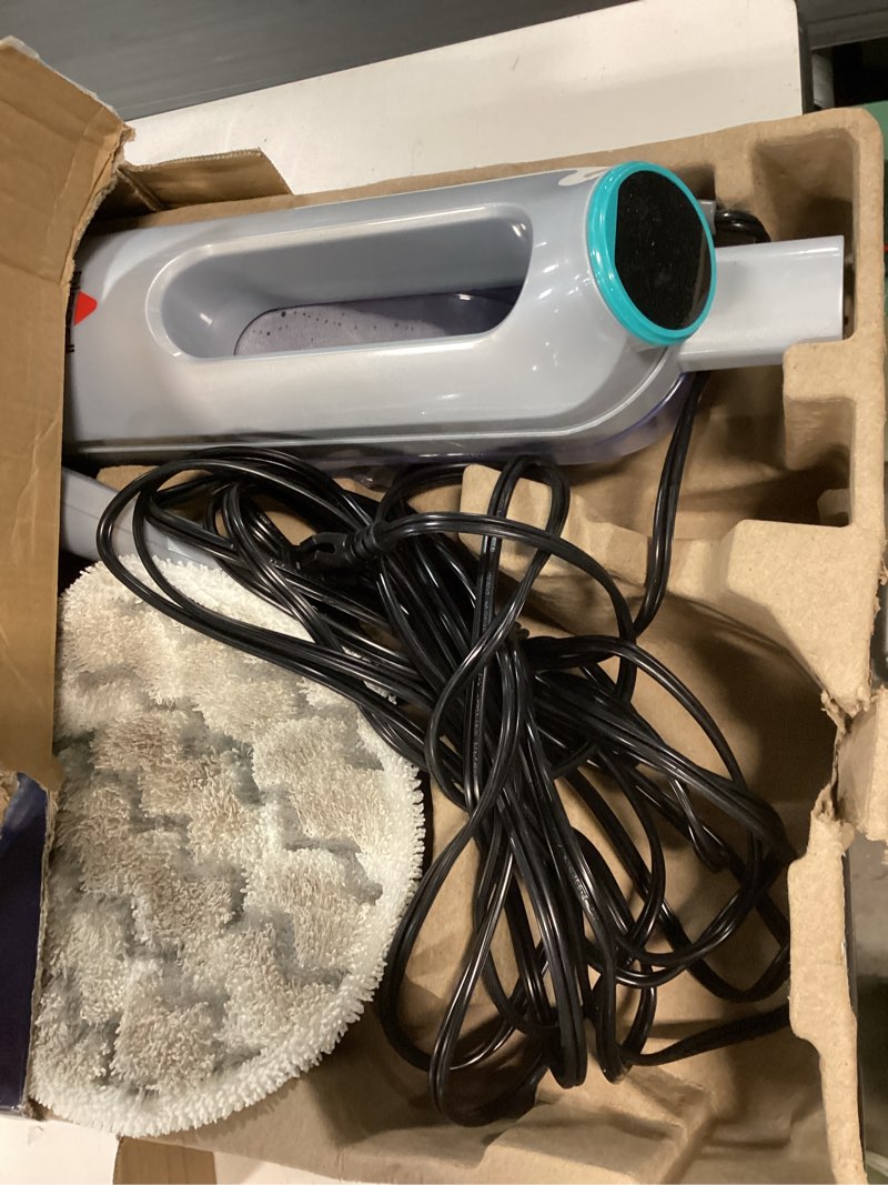 Condition photo showing As Is for bissell spinwave smartsteam, corded, scrubbing and sanitizing mop for hard floors with rotating mop pads and led display, 3712w