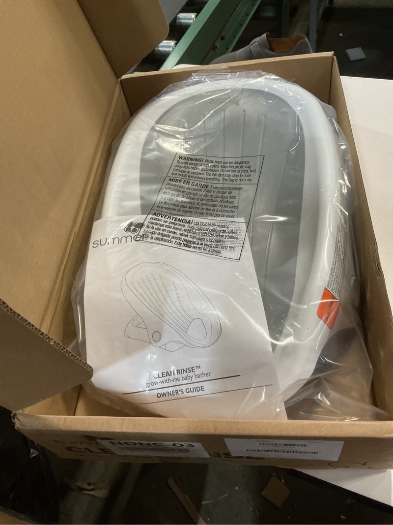 Condition photo showing New/Like New for Summer Infant Clean Rinse Baby Bath Seat, Soft Support for Use on the Counter, Sink, or Bathtub, 3 Reclining Positions, Quick-Dry, Use from Birth to Sitting Up - Gray