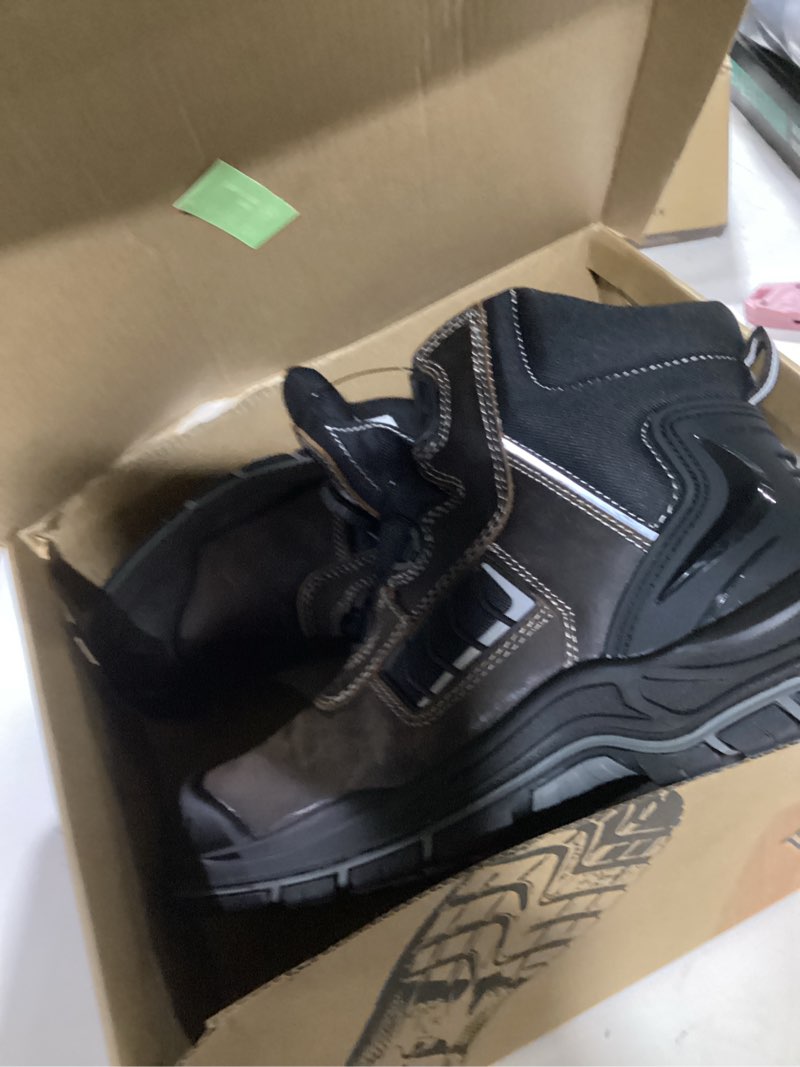Condition photo showing Good Condition for composite toe work boots for men and women – exceeds steel toe protection, quick fit system, kevlar puncture-resistant midsole, s3 hro certified, heat-resistant, waterproof, rubber slip-resistant outsole, safety shoes for industrial & welding use 13 women/11 men brown