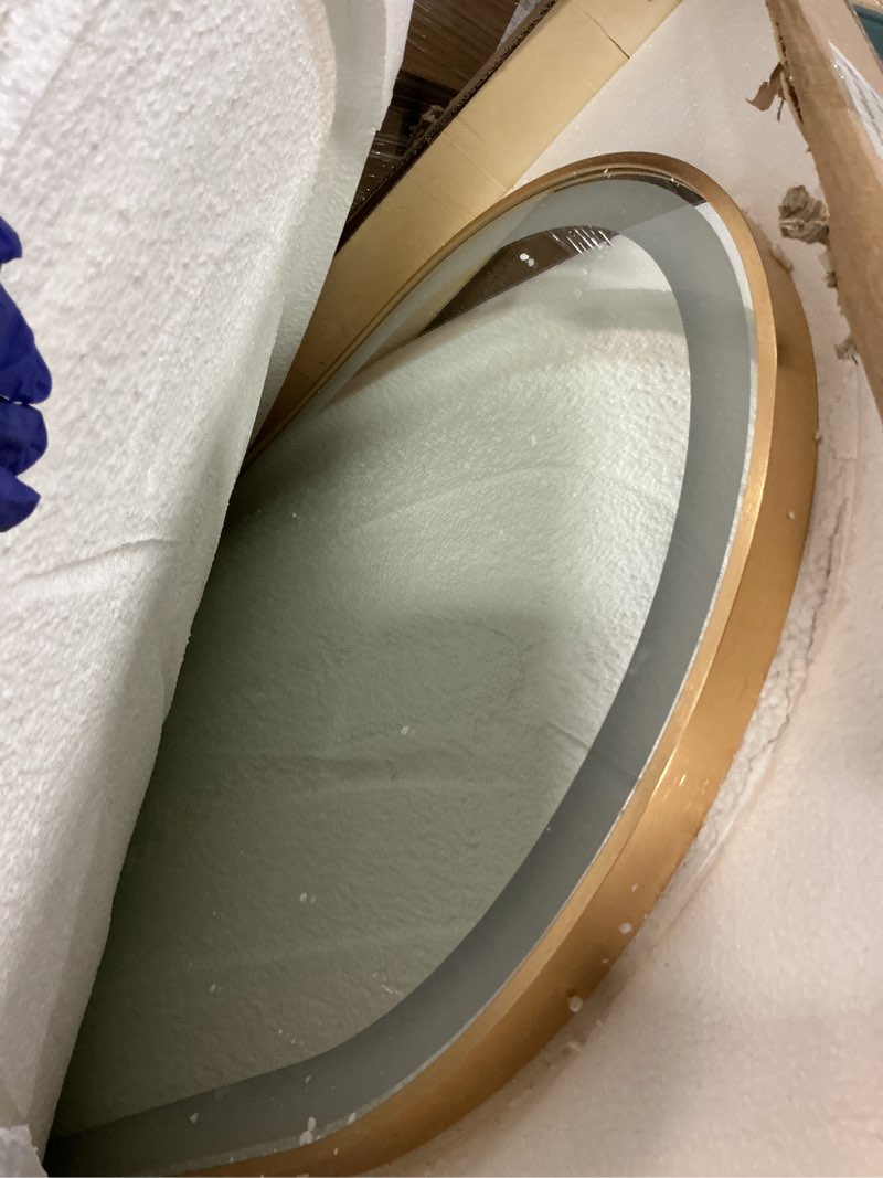 Condition photo showing Good Condition for niccy oval led mirror for bathroom, 40x24 front lit + backlit vanity mirrors with light anti-fog, shatter-proof, 3 colors, makeup mirror with gold frame (horizontal/vertical) gold 40"l x 24"w