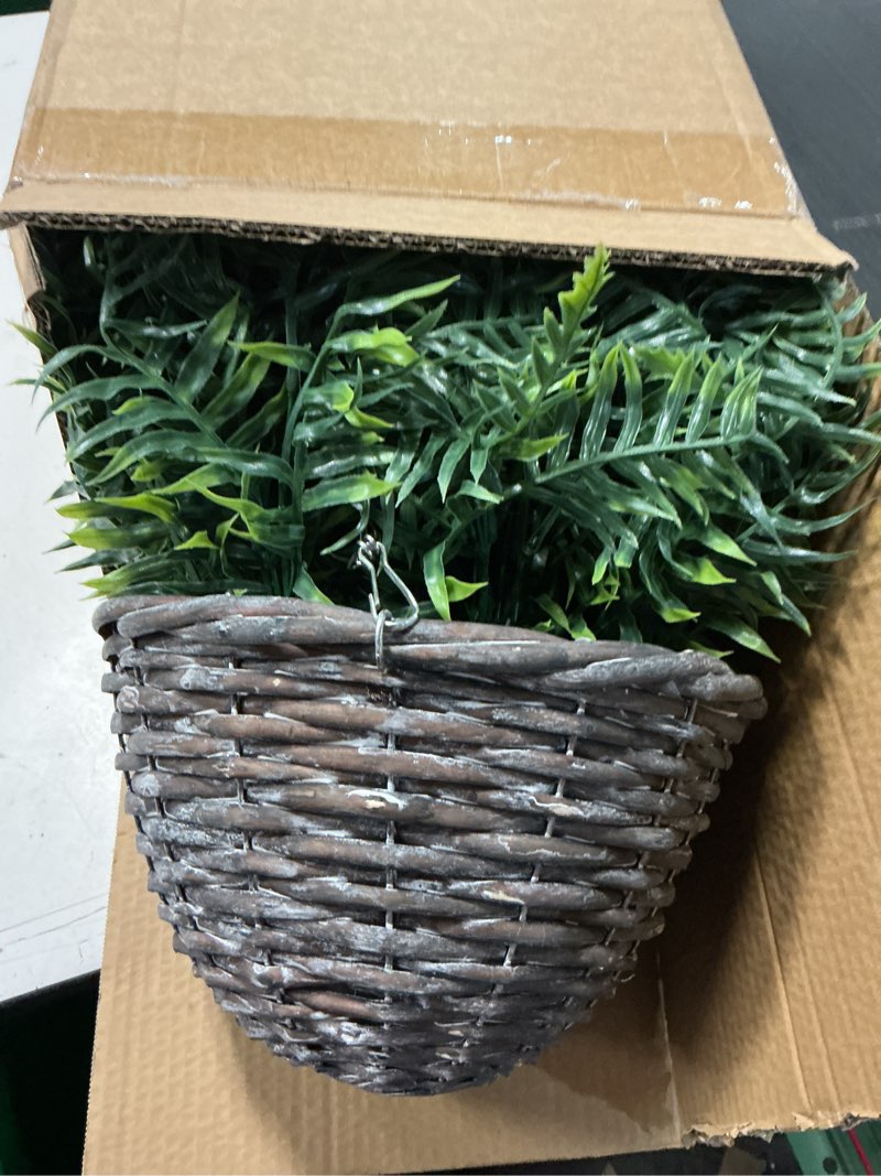 Condition photo showing Good Condition for outdoor fake hanging fern – artificial hanging ferns 2 pack, large faux boston fern bushes, uv resistant outdoor hanging plants for front porch, patio & indoor decor green