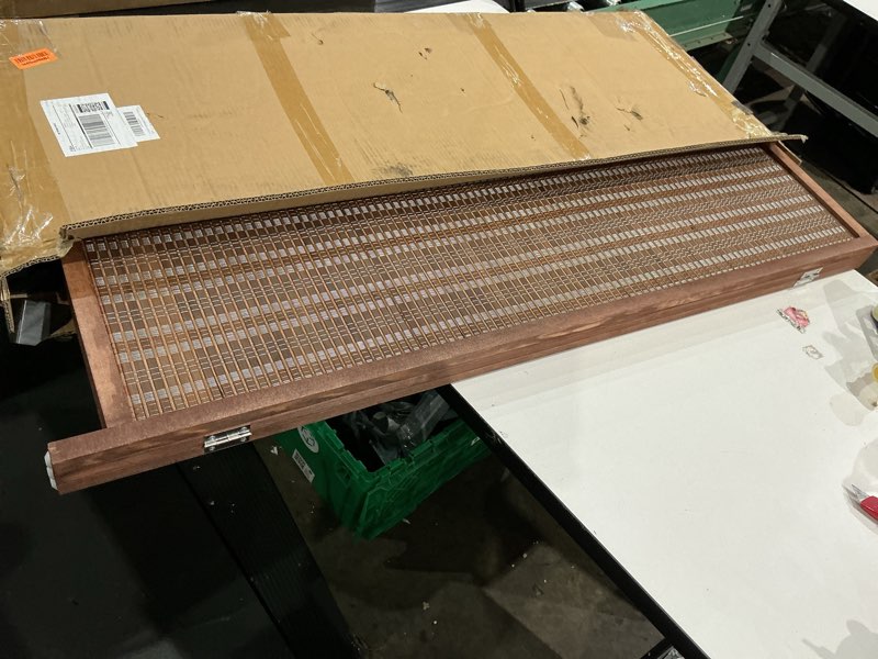 Condition photo showing As Is for furnnylane 3 panel short room divider screen,brown freestanding partition,small bamboo panel divider for room seperation,3.95 ft tall brown 3 panel