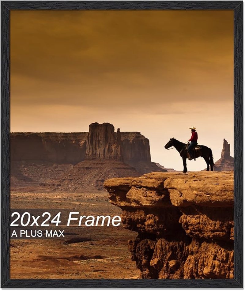 A PLUS MAX 20x24 Picture Frame, Black Engineered Wood Frame for 20 x 24 Inch Picture Poster Photo, Light Weight 20 by 24 Frame with Wood-grain for Wall - 1 Pack/Black/20 x24