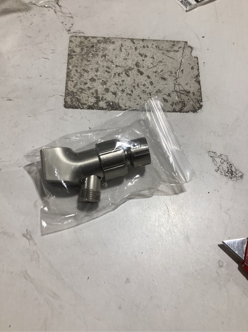 Condition photo showing Good Condition for shower head holder with solid brass ball for handheld shower head, brushed nickel adjustable shower arm mount for connecting shower arm and shower hose, 1/2 inch ips female inlet and male outlet