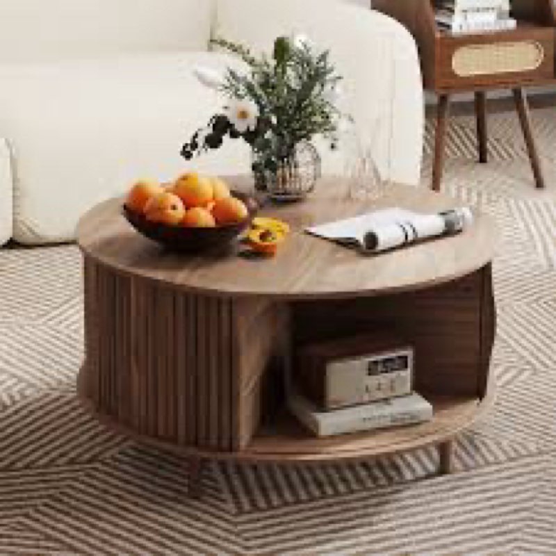 Mid Century Modern Round Coffee Table With Storage INCOMPLETE 
