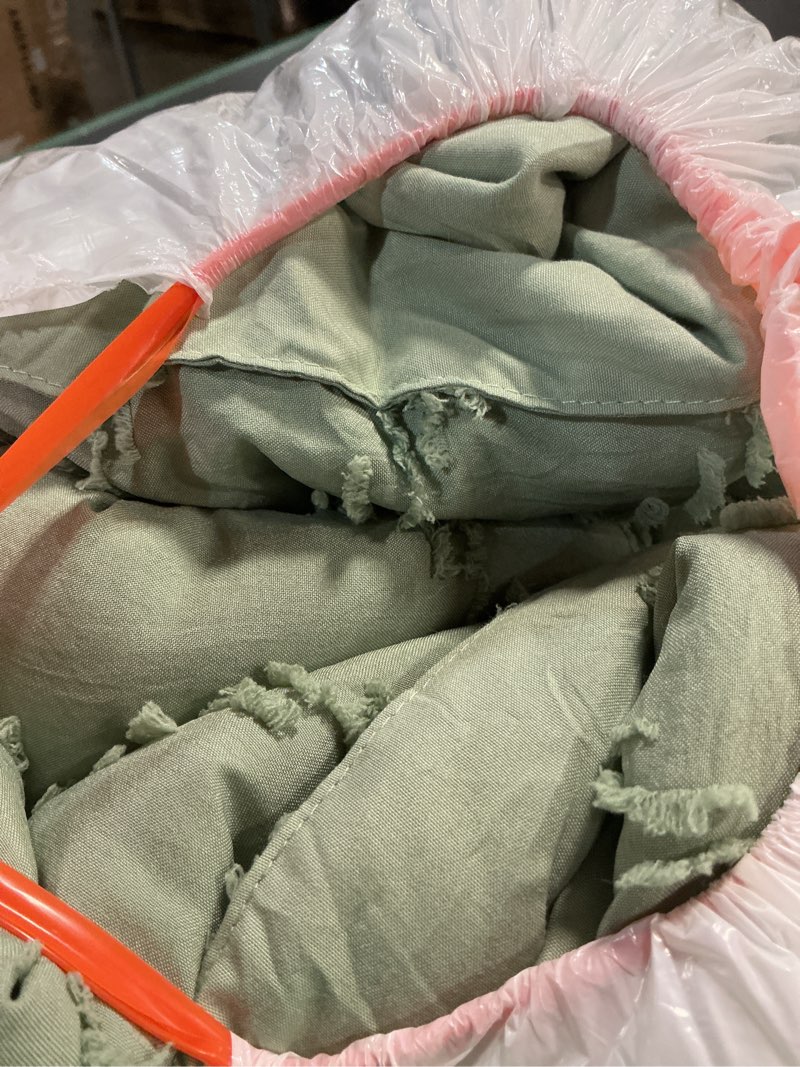 Condition photo showing As Is for litanika sage green comforter set twin/twin xl size, 2 pieces boho chevron tufted bedding comforter set, all season bed set (66x90in comforter and 1 pillow sham) 10 - sage green twin/twin xl