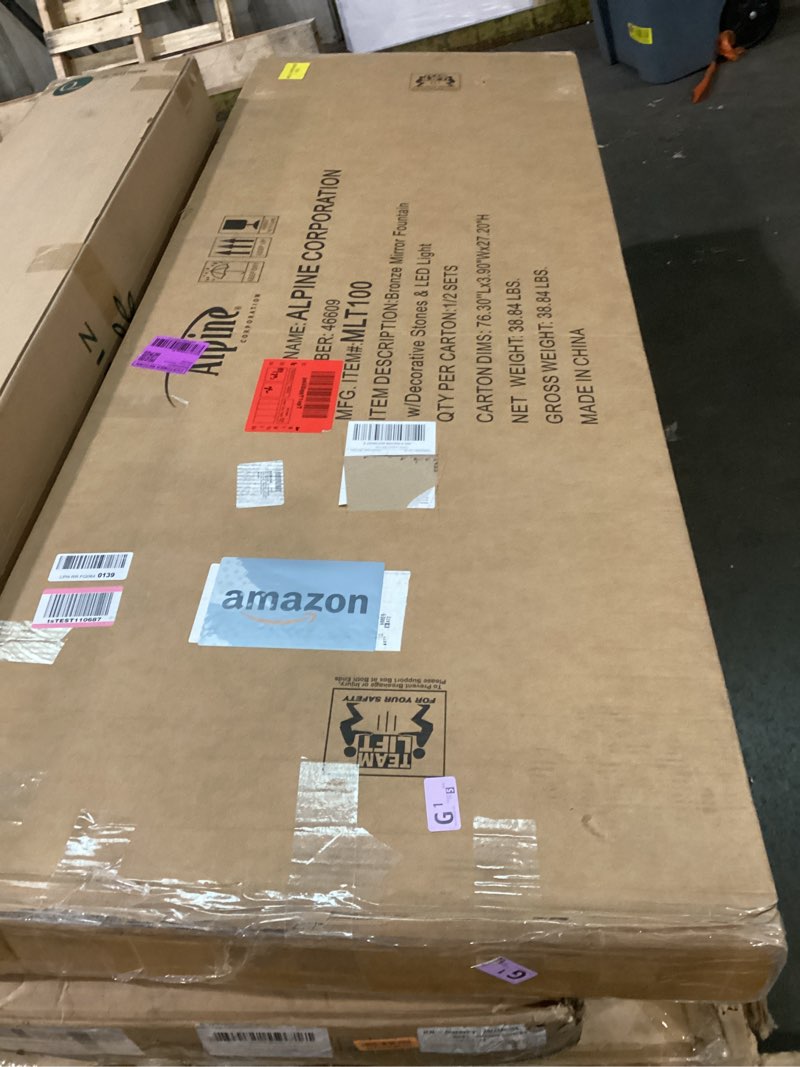 Condition photo showing As Is for Missing box #2)Alpine Corporation 72\" Tall Indoor/Outdoor Mirror Waterfall Floor Fountain, LED Lights & River Stones, Elegant Bronze Finish for Home, Office, Patio & Entryway Decor 72 Inches - Bronze