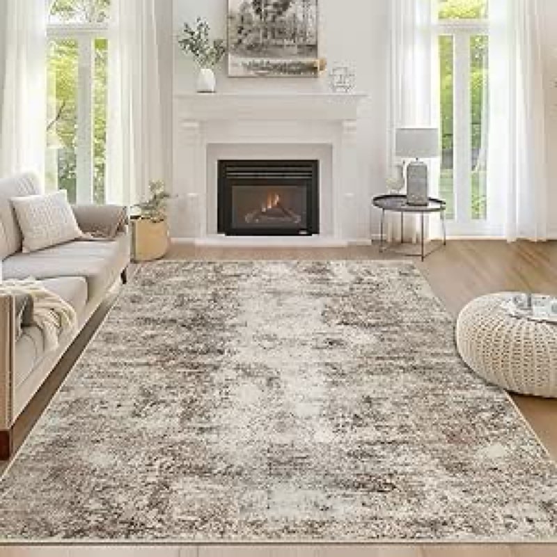capslpad 5x7 abstract area rug, non-slip washable foldable rug, low pile ultra soft non-shedding, modern brown stain resistant large rug for living room, bedroom, office, dining, room