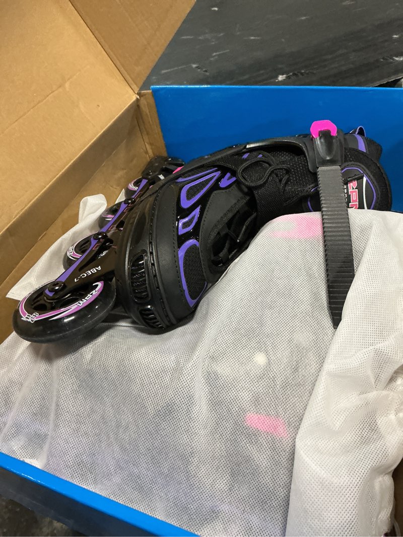 Condition photo showing Good Condition for 2pm sports vinal girls adjustable flashing inline skates, all wheels light up, fun illuminating skates for kids men adult women and boys violet & magenta large - youth (4-7 us)