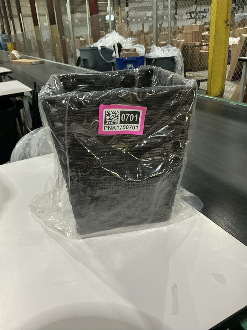 Condition photo showing New/Like New for mDesign Small Woven Basket Trash Can Wastebasket - Square Garbage Container Bin for Bathrooms, Kitchens, Home Offices, Craft, Laundry, Utility Rooms, Garages - Espresso Brown