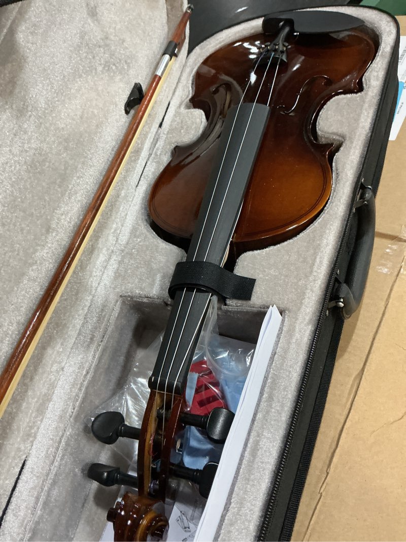 Condition photo showing Good Condition for mustar violin, 4/4 violin for beginners, classic violin 4/4 full set with bow, rosins, hard case, mute, fingerboard stickers, shoulder rest, beginner kit for adults,kids brown 4/4 full