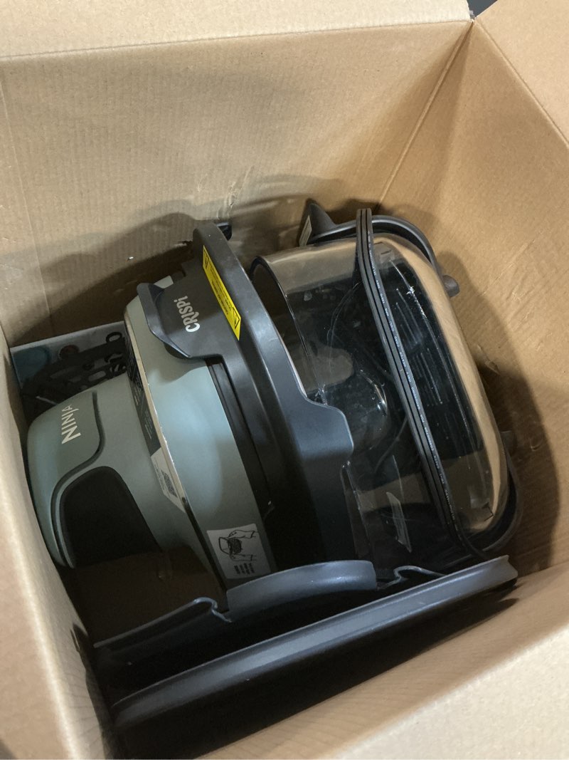 Condition photo showing As Is for ninja crispi 4-in-1 glass air fryer | 450°f | non-toxic | 4qt & 6-cup glass containers w/lids | microwave, freezer, dishwasher safe | max crisp, air fry, bake, recrisp | green | fn101sg sage 4 qt
