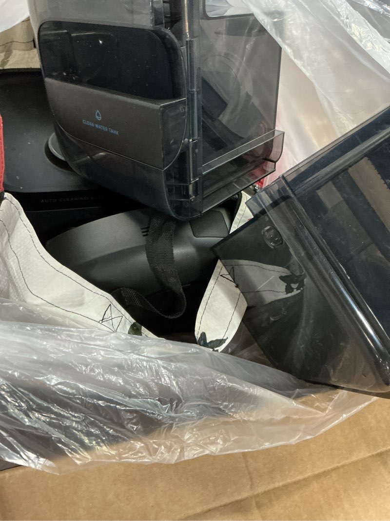 Condition photo showing As Is for eufy robot vacuum omni c20, 7,000 pa, 60 days self emptying, auto mop washing, auto drying, 3.35" ultra slim, transparent tanks, robot vacuum and mop combo c20 omni