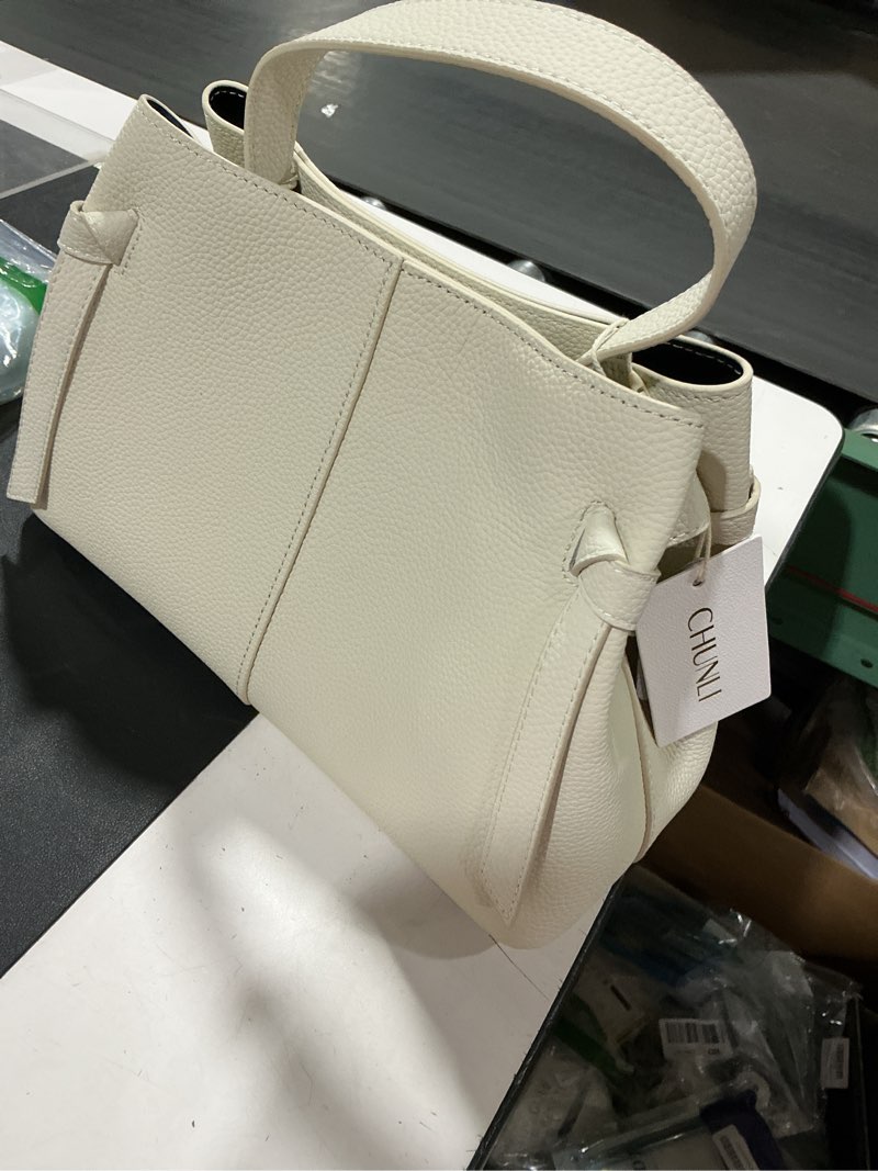 Condition photo showing Good Condition for chunli designer genuine leather crossbody handbags for women - top handle satchel purse - work tote bag with adjustable strap white