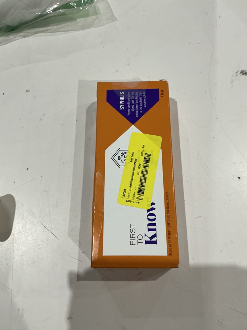 Condition photo showing As Is for first to know syphilis test kit, 1 at-home test, in home results in minutes, detection of antibodies to the bacteria that cause syphilis