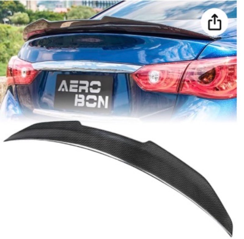 AeroBon Real Carbon Fiber Trunk Spoiler Wing Compatibl with 2014-2024 Infiniti Q50 Q50S Sedan (H Style) High Kick