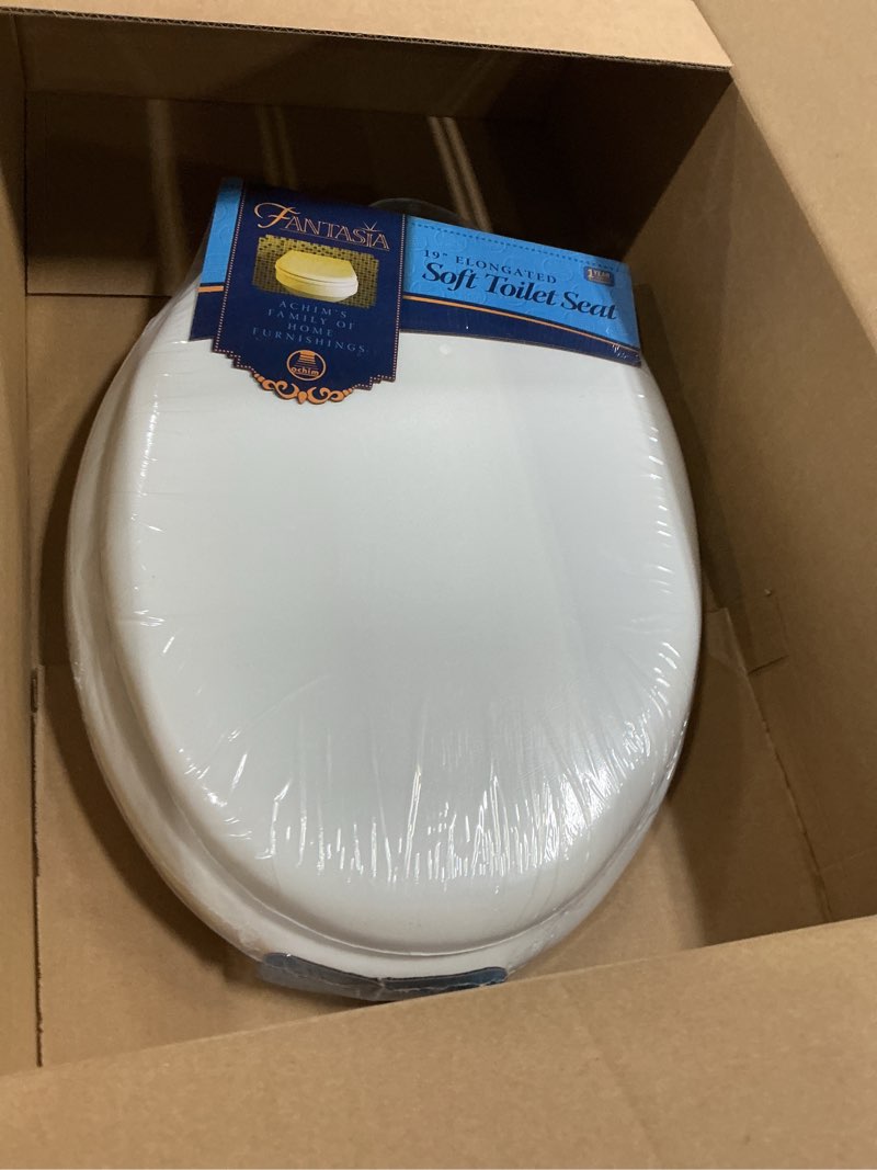 Condition photo showing Good Condition for soft elongated vinyl toilet seat, white - 19 inch soft vinyl cover with comfort foam cushioning - fits all elongated size fixtures - easy to install fantasia by achim home decor