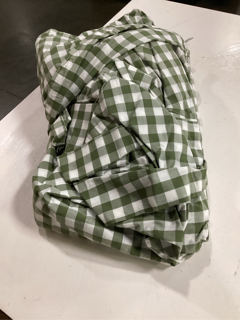 Condition photo showing As Is for classic organic percale gingham duvet cover set, full/queen, olive gingham