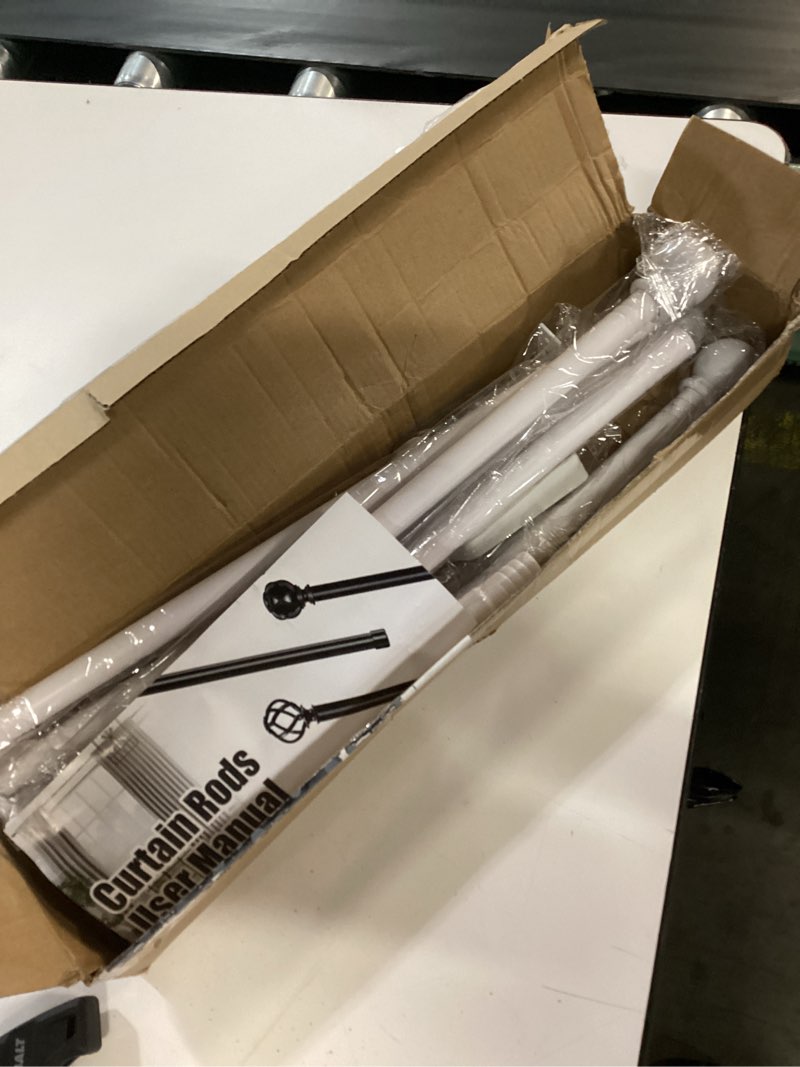 Condition photo showing New/Like New for white curtain rods for windows 28 to 48 inch, heavy duty curtain rod set with brackets, decorative adjustable curtain rods for bedroom, living room, 5/8" metal drapery rod only 28 & 48 inch white