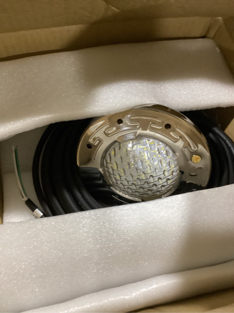 Condition photo showing As Is for catart 6 inch spa light for inground pool led, 50ft ac120v 6000k cool white pool lights,compatible with pentair and hayward wet niches, ip68 waterproof, 50 ft cord 6 inch - 50ft