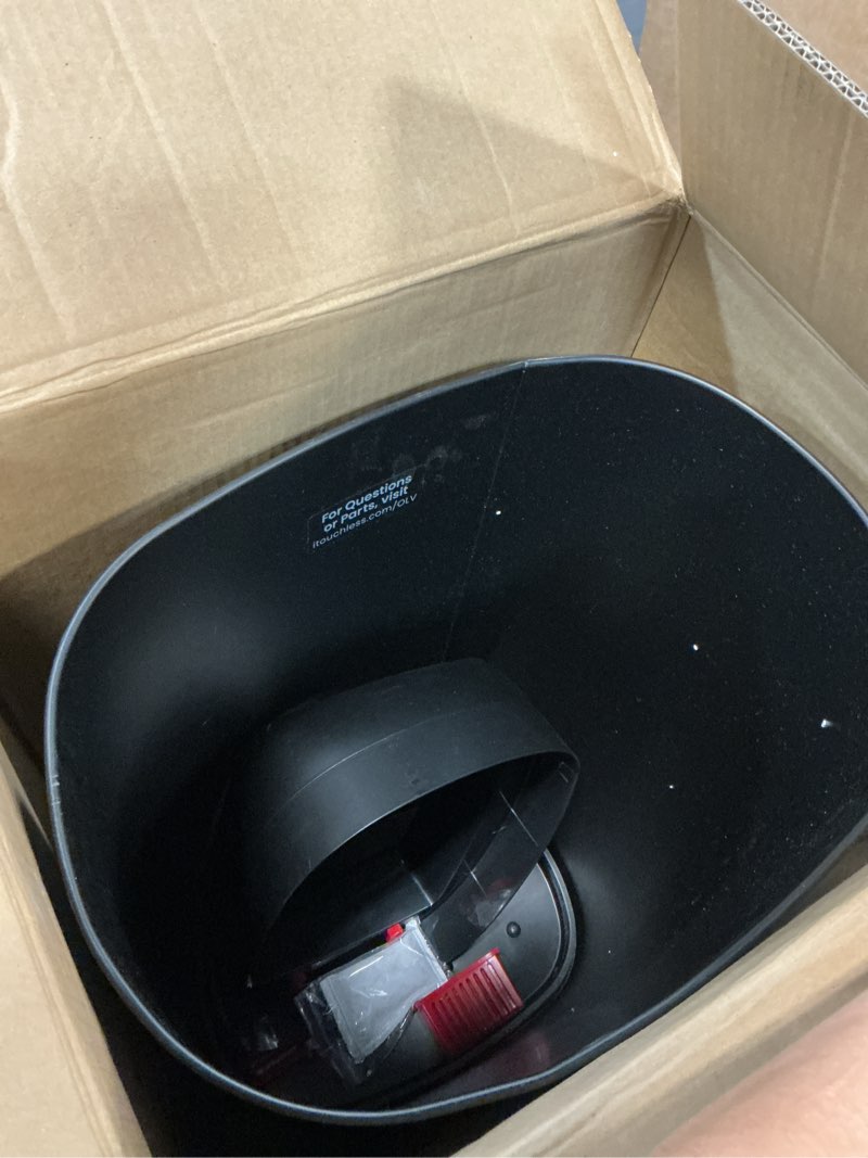 Condition photo showing As Is for itouchless 16 gallon / 61 liter open top kitchen trash can & recycle bin, matte black stainless steel commercial grade garbage bin with dual odor filters for office, garage, restaurant, and home matte black 16 gal