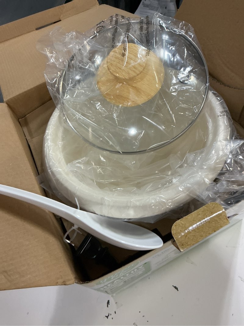 Condition photo showing New/Like New for greenlife rice cooker with removable pfas-free ceramic nonstick pot, 3-cups uncooked/6-cups cooked, grains & oatmeal multicooker, compact one-switch design, auto keep warm, easy clean, cream