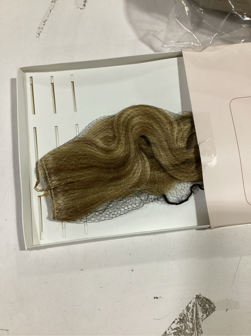Condition photo showing New/Like New for Halo Hair Extensions Real Human Hair Invisible Wire Extensions with Transparent Fish Line Wavy Curly Halo Clip in Human Hairpieces Golden Brown & Bleach Blonde 12 Inch 12 Inch Wavy-Golden Brown & Bleach Blonde