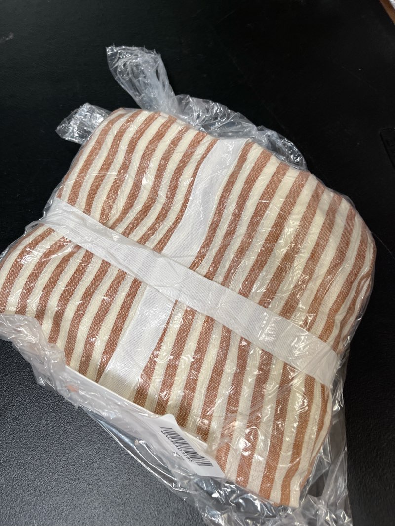 Condition photo showing New/Like New for european linen stripe sham set, standard, terracotta/white stripe