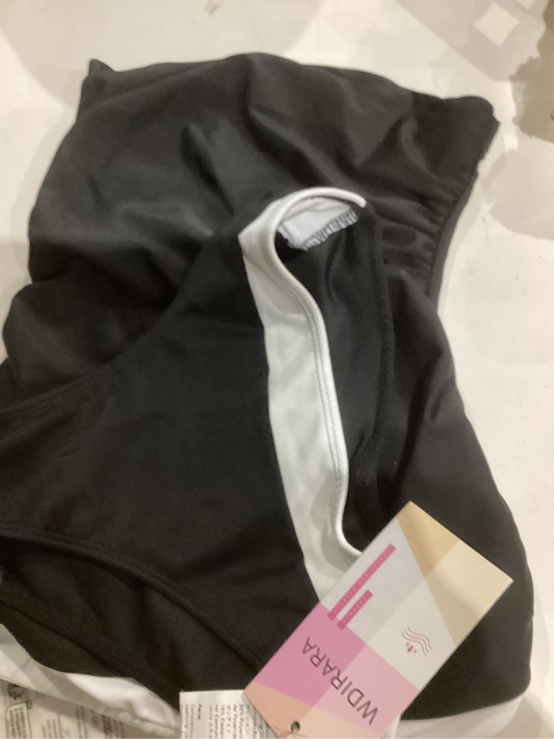 Condition photo showing Good Condition for wdirara women's 2 piece color block tankini set bandeau strapless ruched bathing swimsuit xx-small black and white