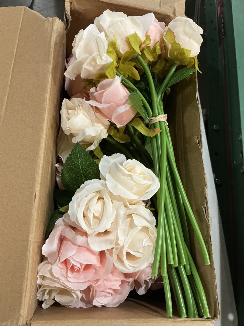 Condition photo showing Good Condition for jexine, 10 bouquets artificial rose flowers, 120 pcs, pink and white, silk, diy bride, home, wedding party decorations