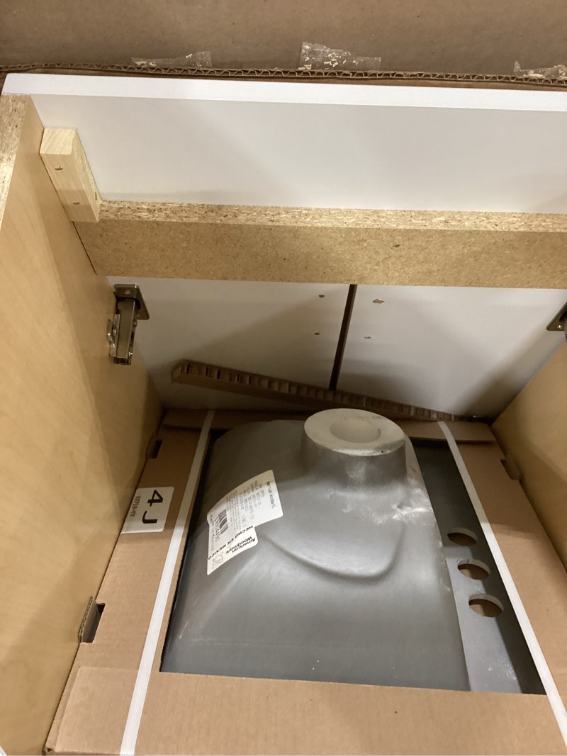 Condition photo showing As Is for style selections kirkman 18-in white single sink bathroom vanity with white cultured marble top